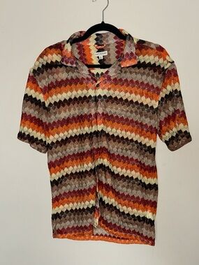 EARTHBOUND Chevron Lace Knit Top in Orange, Burgundy, Cream, Brown